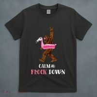 Calm The Flock Down Funny Pool Party Bigfoot Flamingo T-Shirt thumb 4