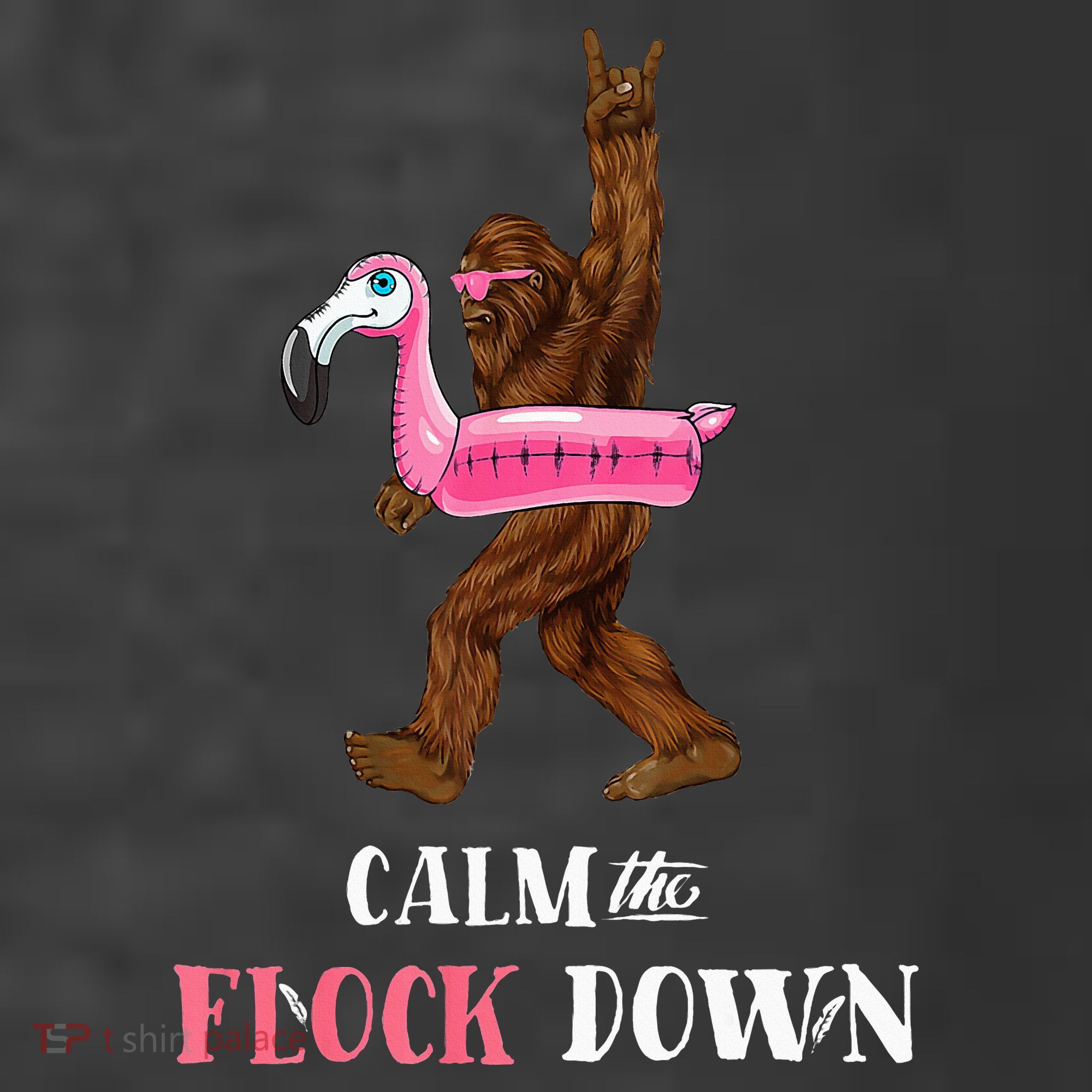 Calm The Flock Down Funny Pool Party Bigfoot Flamingo Women's Hoodie