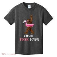 Calm The Flock Down Funny Pool Party Bigfoot Flamingo Kids T-Shirt thumb 0