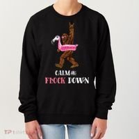 Calm The Flock Down Funny Pool Party Bigfoot Flamingo Women's Sweatshirt thumb 0