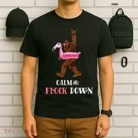 Calm The Flock Down Funny Pool Party Bigfoot Flamingo T-Shirt thumb 6