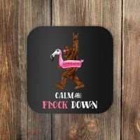 Calm The Flock Down Funny Pool Party Bigfoot Flamingo Coaster thumb 0