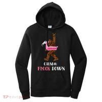 Calm The Flock Down Funny Pool Party Bigfoot Flamingo Women's Hoodie thumb 0