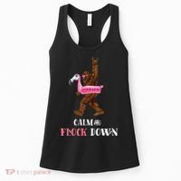 Calm The Flock Down Funny Pool Party Bigfoot Flamingo Women's Tank Top thumb 0