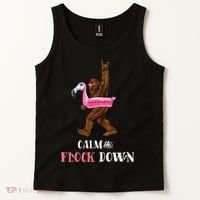 Calm The Flock Down Funny Pool Party Bigfoot Flamingo Tank Top thumb 2