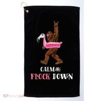 Calm The Flock Down Funny Pool Party Bigfoot Flamingo Golf Towel thumb 0