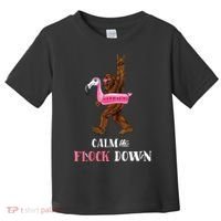Calm The Flock Down Funny Pool Party Bigfoot Flamingo Toddler T-Shirt thumb 0