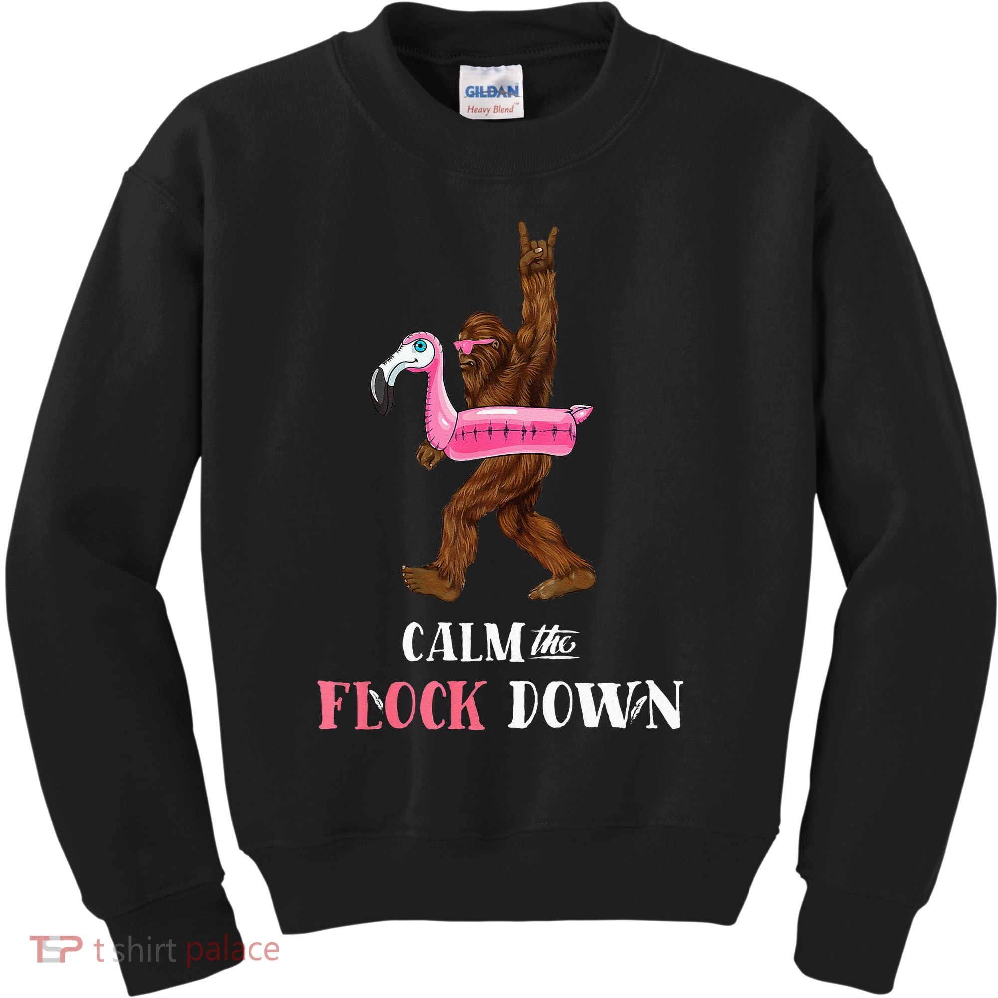 Calm The Flock Down Funny Pool Party Bigfoot Flamingo Kids Sweatshirt