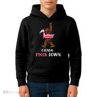 Calm The Flock Down Funny Pool Party Bigfoot Flamingo Kids Hoodie thumb 4