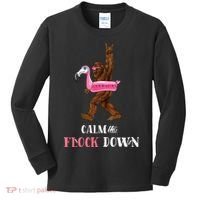 Calm The Flock Down Funny Pool Party Bigfoot Flamingo Kids Long Sleeve Shirt thumb 0