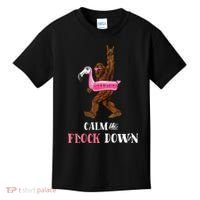 Calm The Flock Down Funny Pool Party Bigfoot Flamingo Kids T-Shirt thumb 0