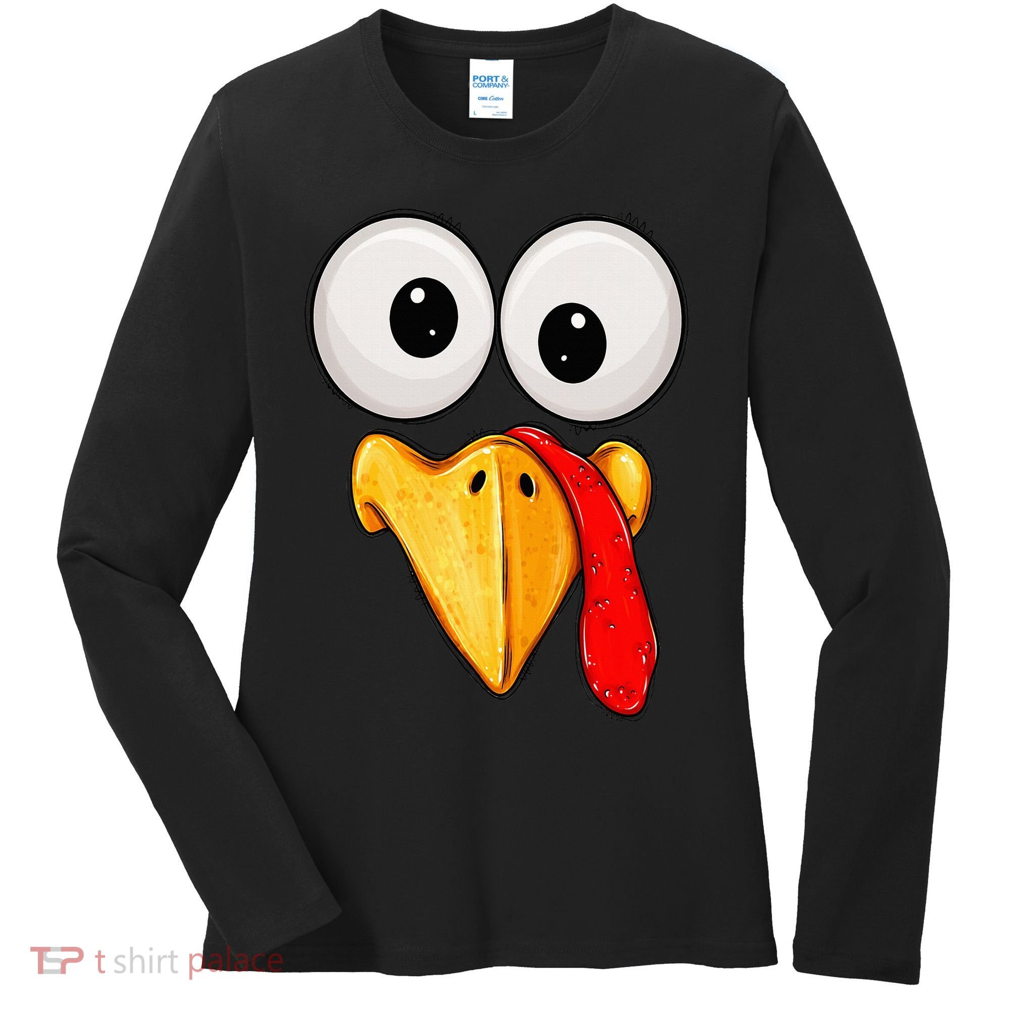 Cute Turkey Face Thanksgiving Matching Family Women's Long Sleeve Shirt