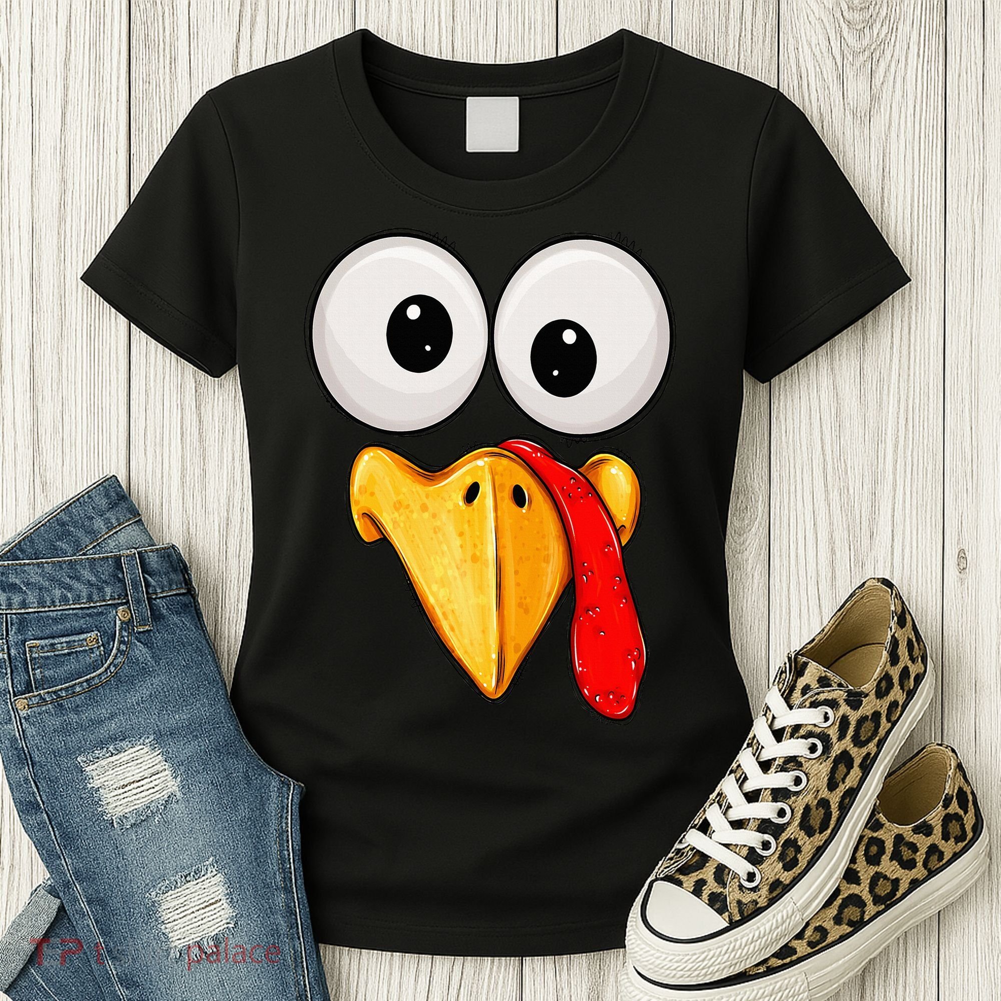 Cute Turkey Face Thanksgiving Matching Family Women's T-Shirt