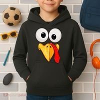 Cute Turkey Face Thanksgiving Matching Family Kids Hoodie thumb 2