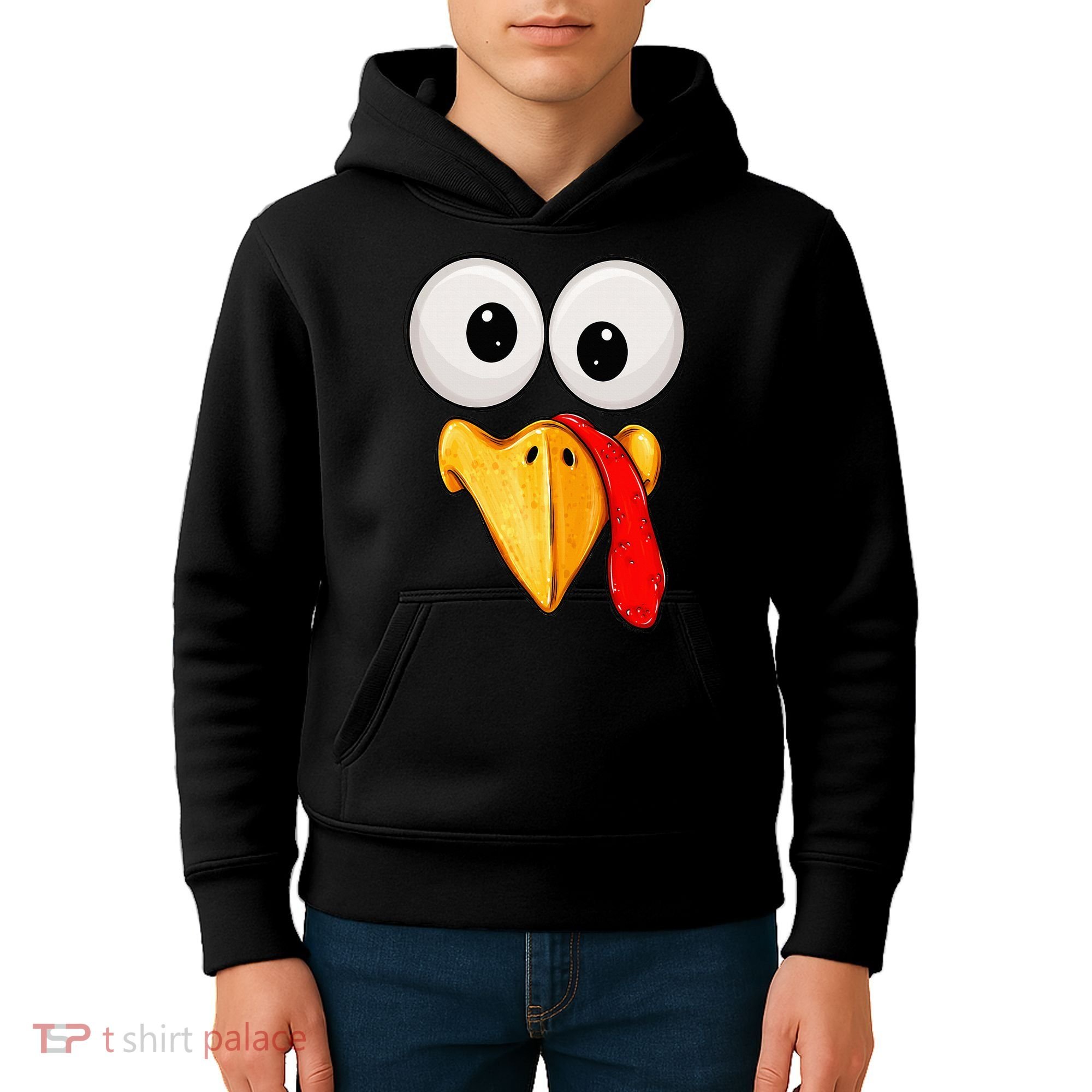Cute Turkey Face Thanksgiving Matching Family Kids Hoodie
