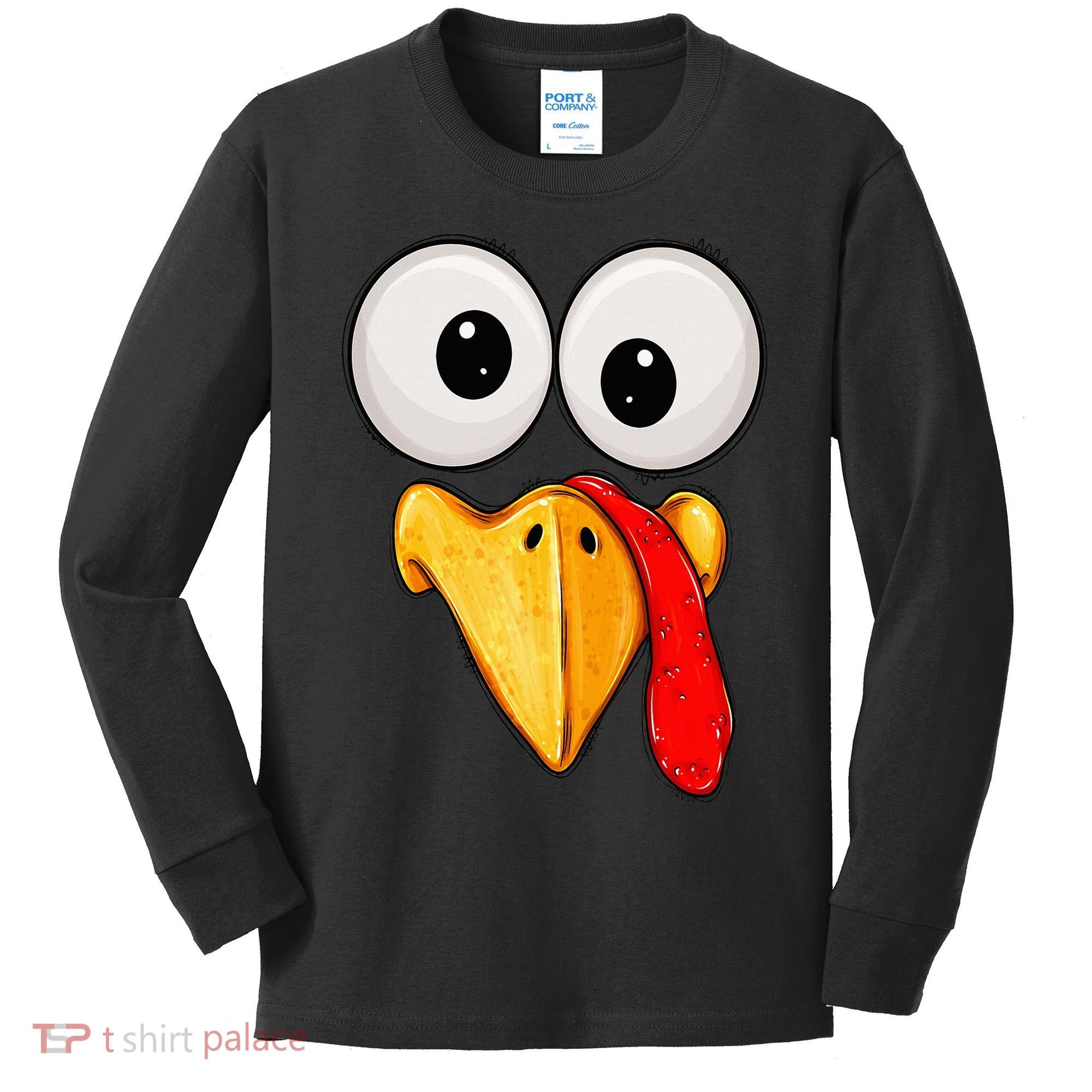 Cute Turkey Face Thanksgiving Matching Family Kids Long Sleeve Shirt