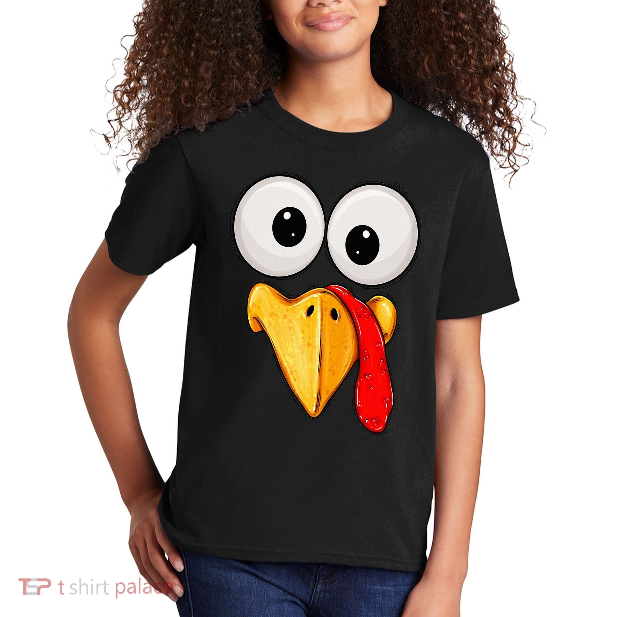 Cute Turkey Face Thanksgiving Matching Family Kids T-Shirt