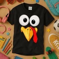 Cute Turkey Face Thanksgiving Matching Family Kids T-Shirt thumb 3