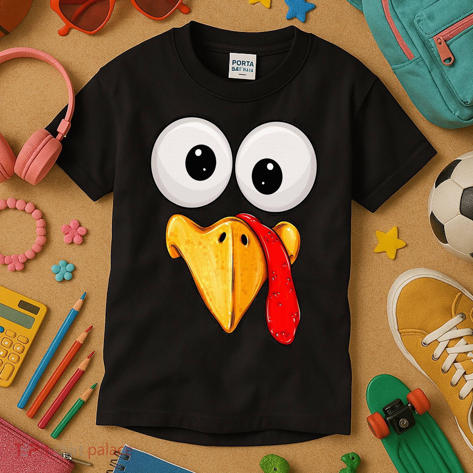 Cute Turkey Face Thanksgiving Matching Family Kids T-Shirt