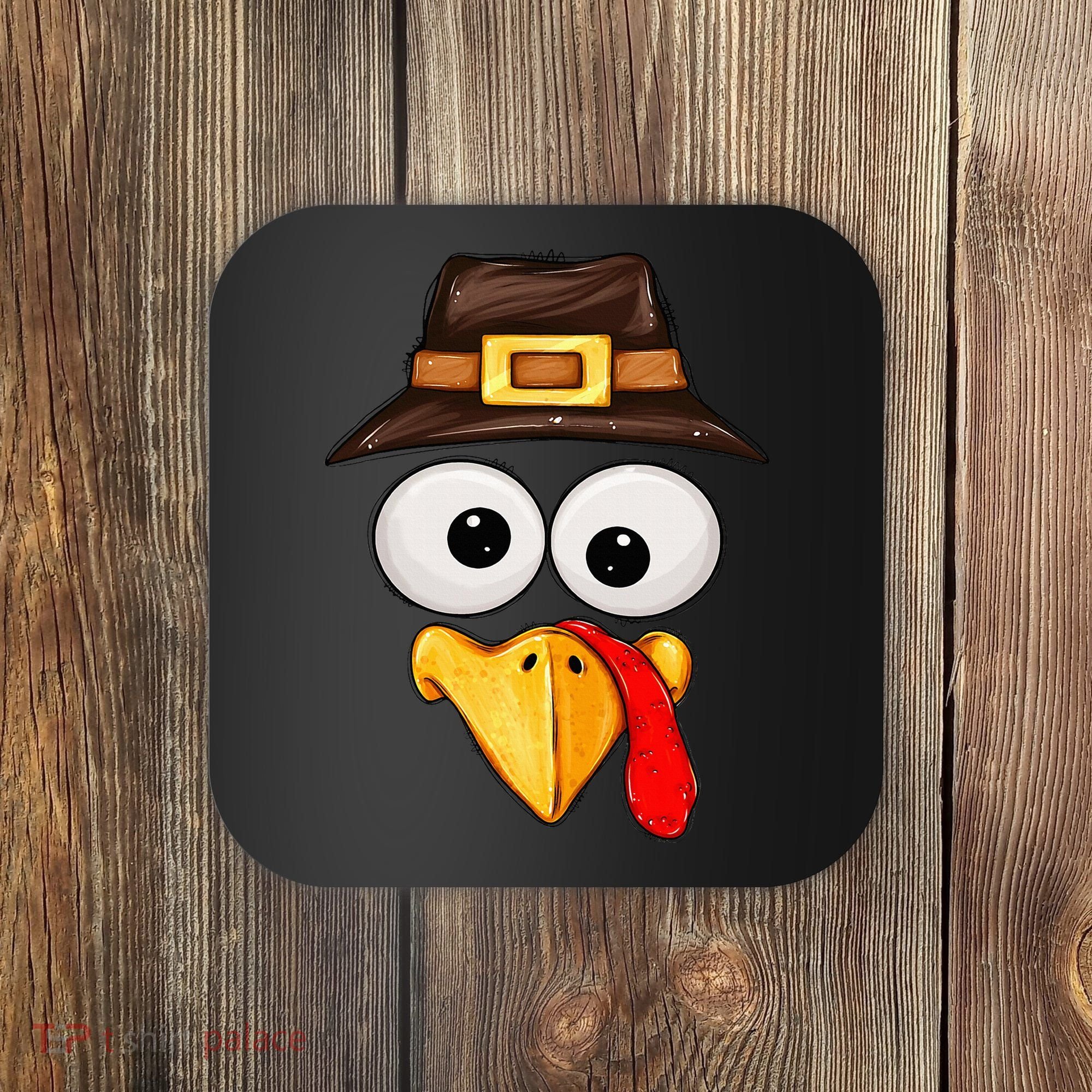 Cute Turkey Face Glasses Thanksgiving Family Coaster