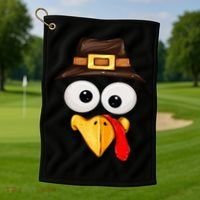 Cute Turkey Face Glasses Thanksgiving Family Golf Towel thumb 1