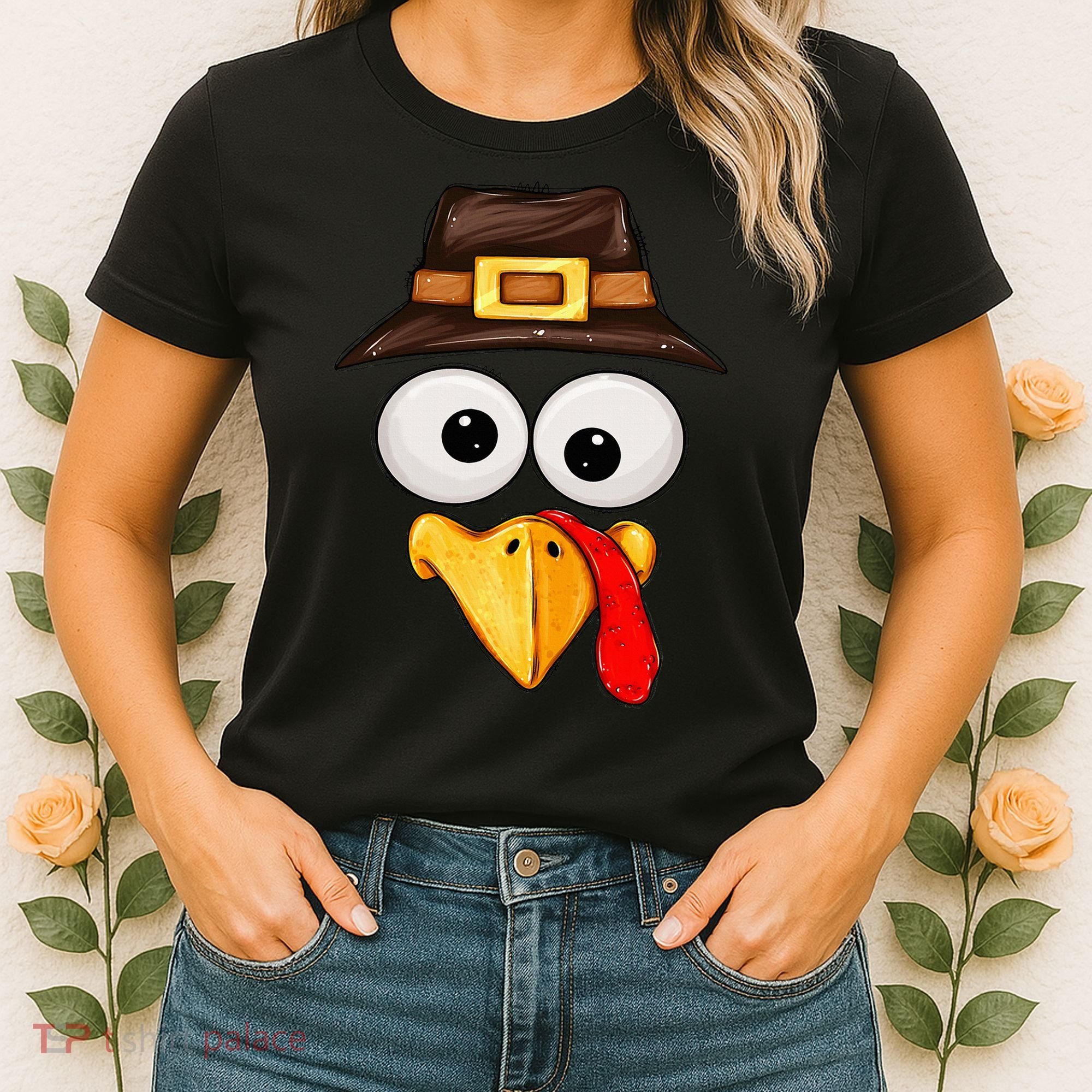 Cute Turkey Face Glasses Thanksgiving Family Women's T-Shirt