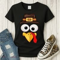 Cute Turkey Face Glasses Thanksgiving Family Women's T-Shirt thumb 3