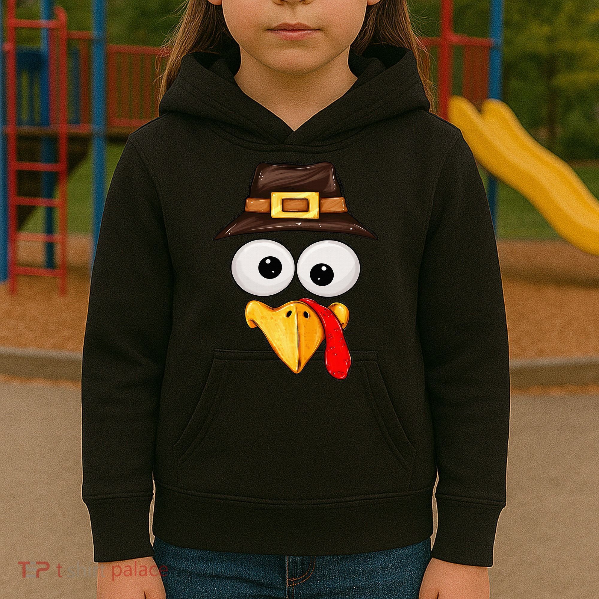 Cute Turkey Face Glasses Thanksgiving Family Kids Hoodie