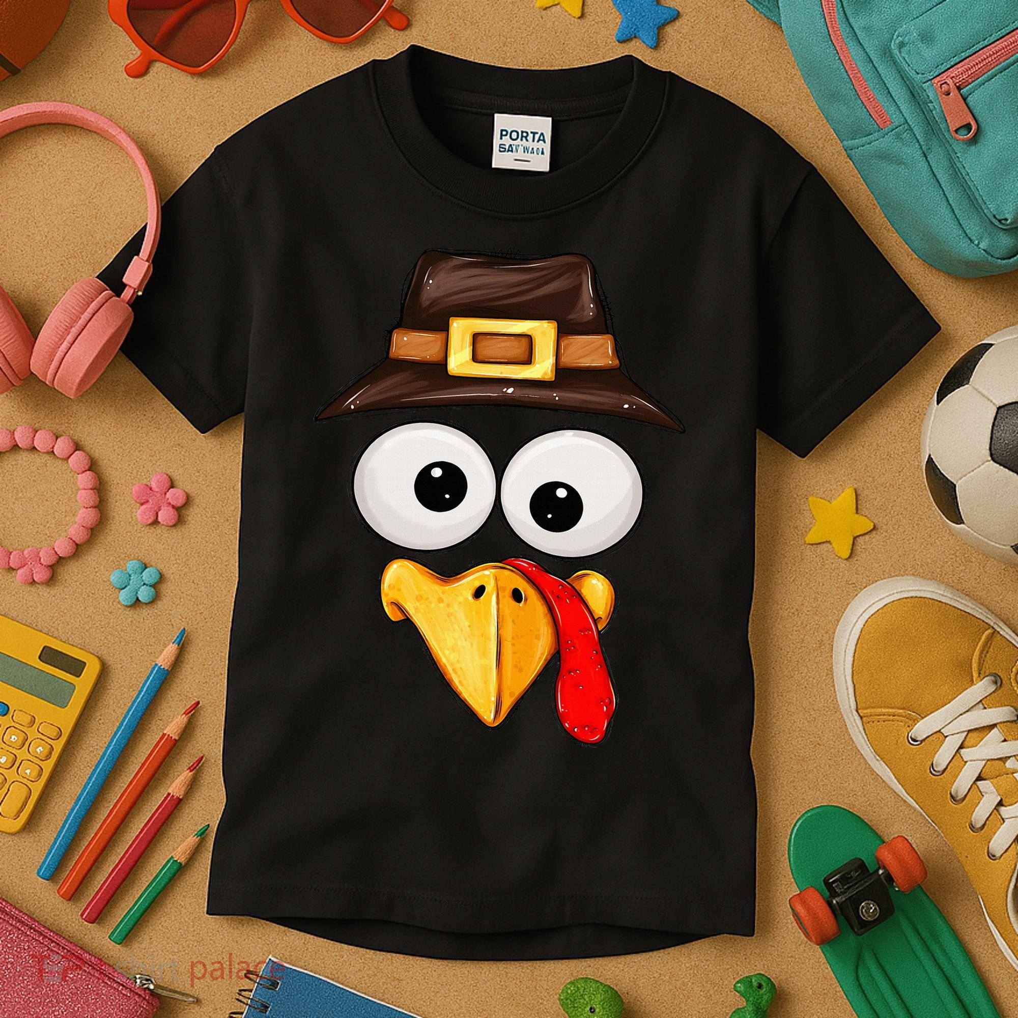 Cute Turkey Face Glasses Thanksgiving Family Kids T-Shirt