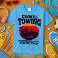 Camel Towing Gift Funny Retro Camel Towing Funny Halloween Gift Kids T-Shirt thumb 3