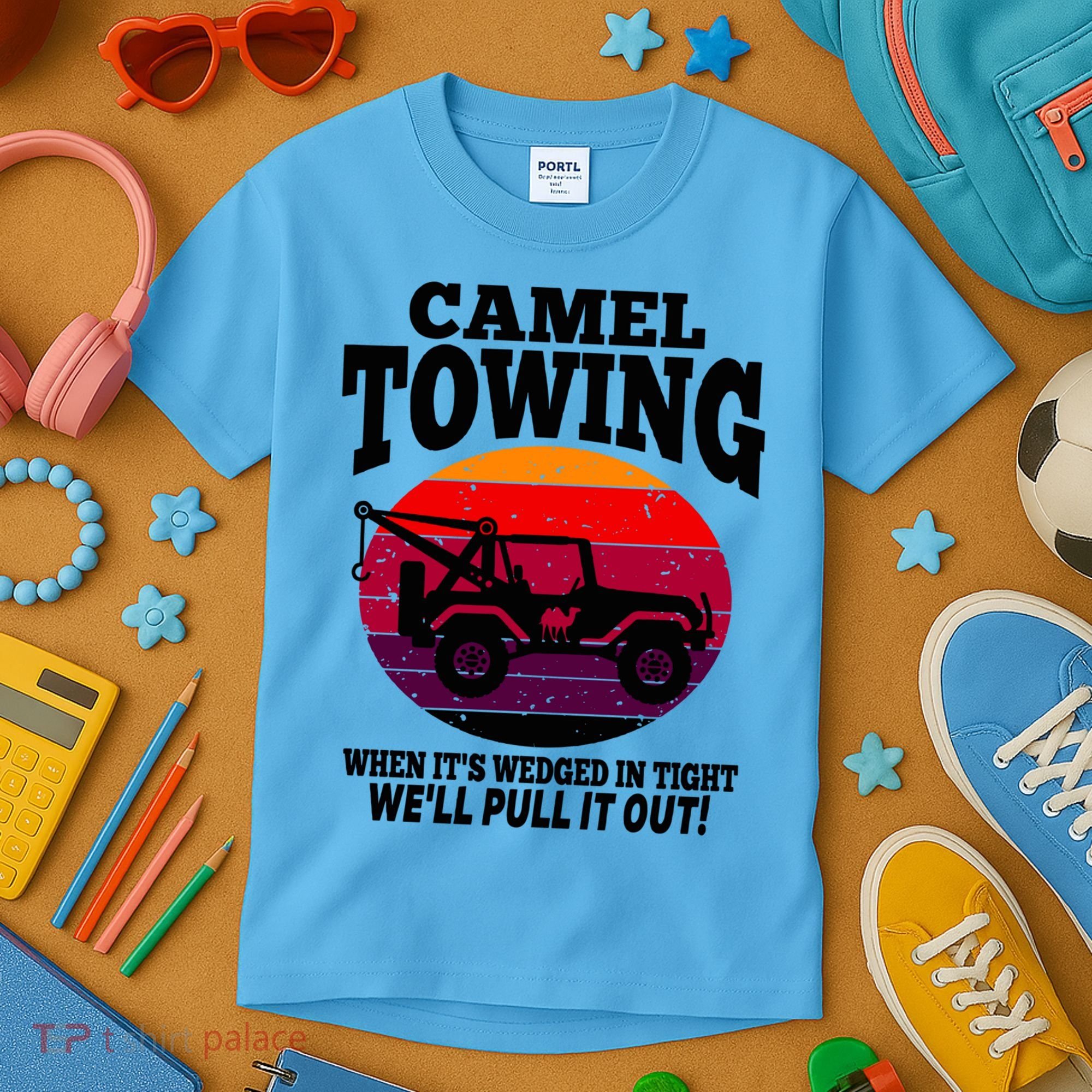 Camel Towing Gift Funny Retro Camel Towing Funny Halloween Gift Kids T-Shirt