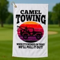Camel Towing Gift Funny Retro Camel Towing Funny Halloween Gift Golf Towel thumb 1