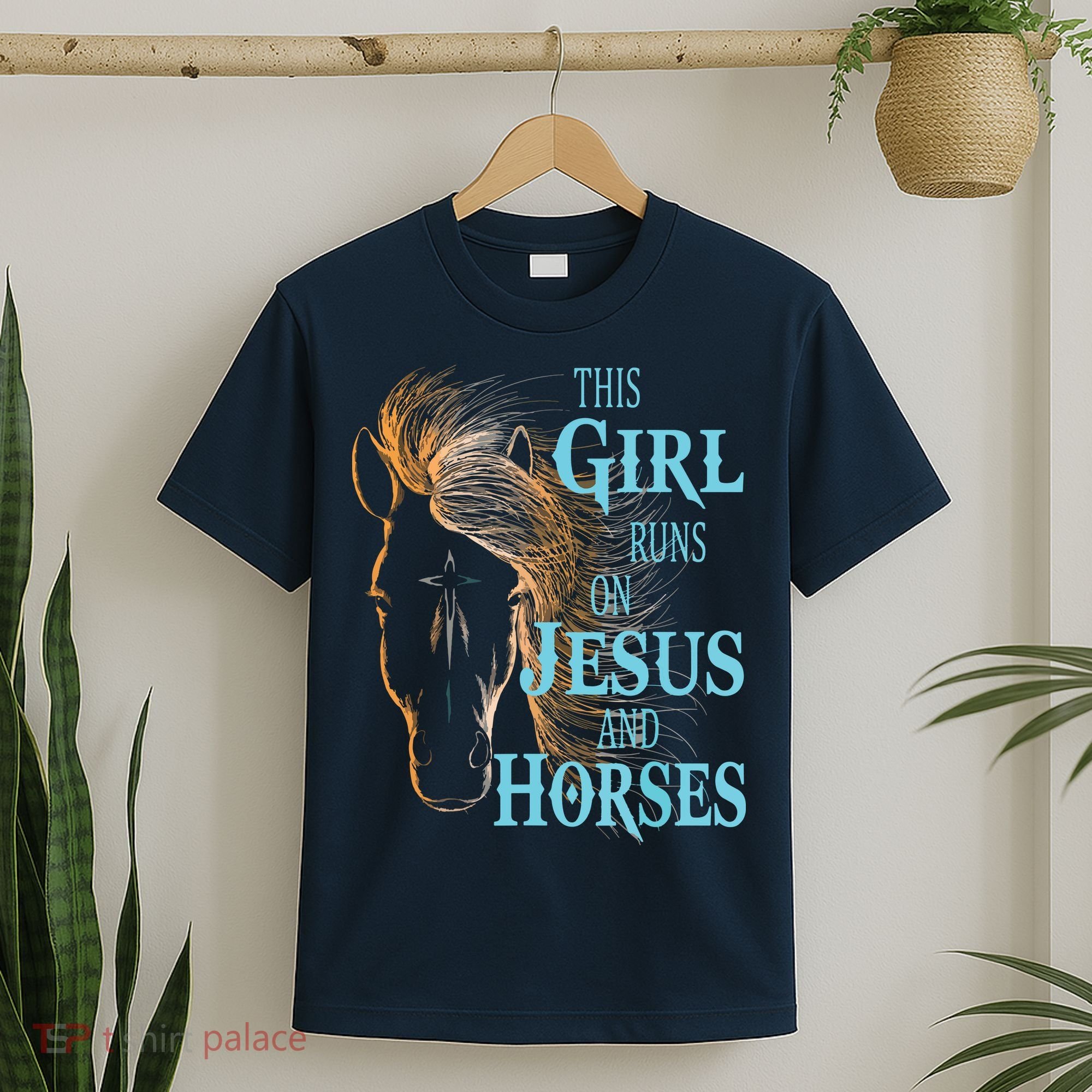 Christian THIS GIRL RUNS ON JESUS HORSES Equestrian Rider T-Shirt
