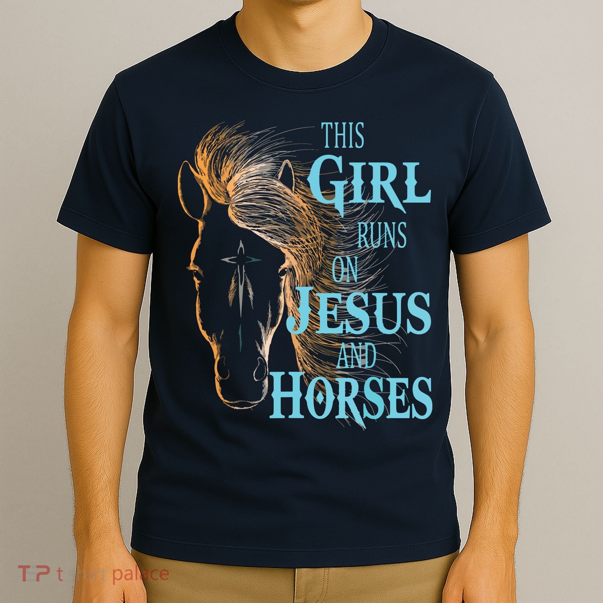 Christian THIS GIRL RUNS ON JESUS HORSES Equestrian Rider T-Shirt