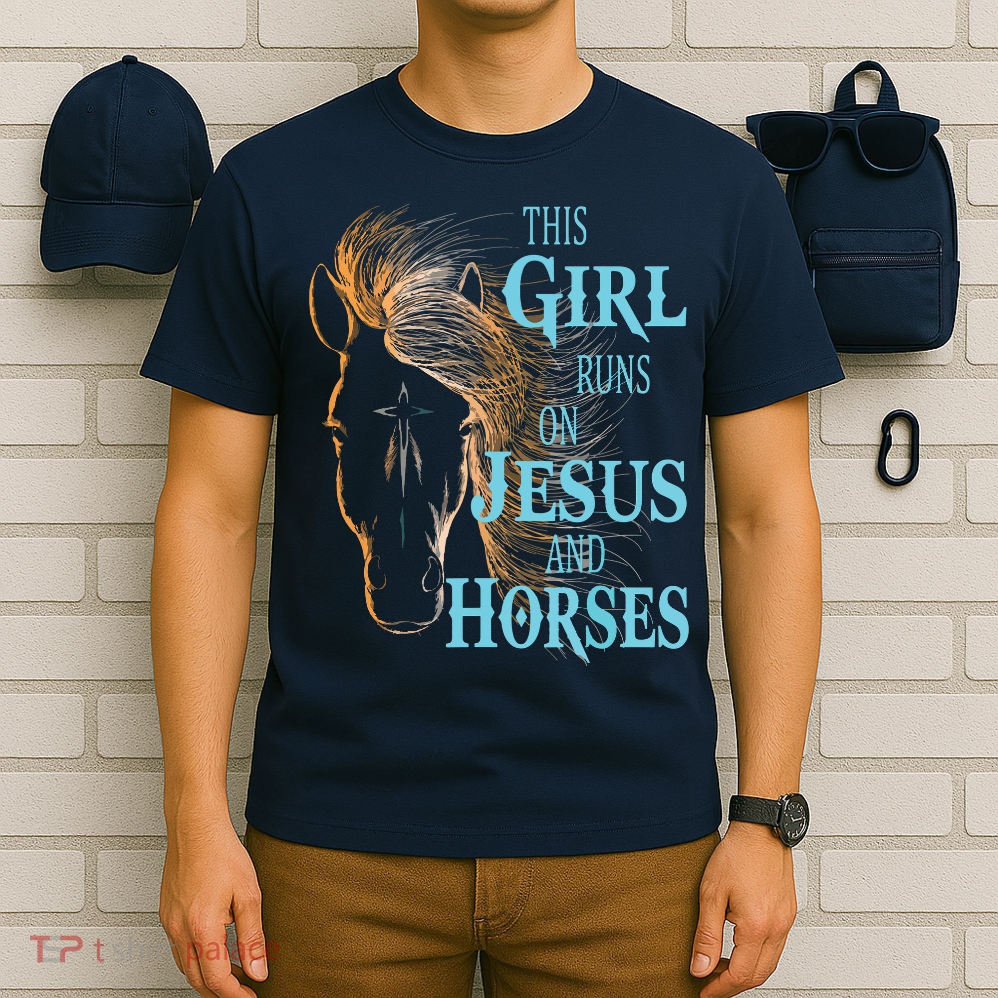 Christian THIS GIRL RUNS ON JESUS HORSES Equestrian Rider T-Shirt