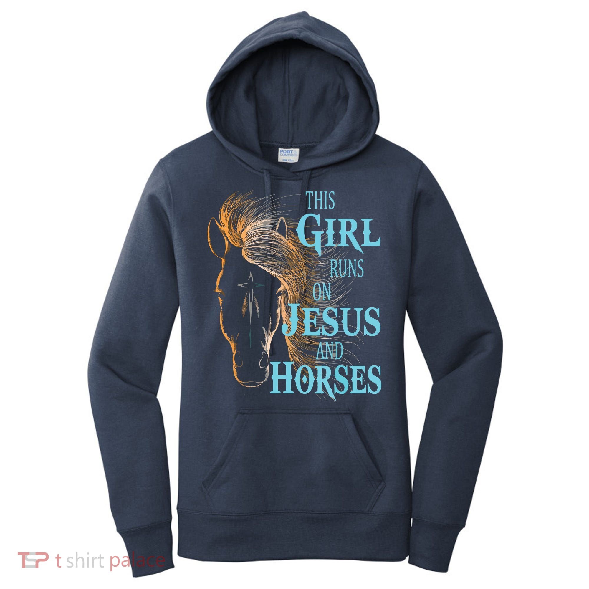 Christian THIS GIRL RUNS ON JESUS HORSES Equestrian Rider Women's Hoodie