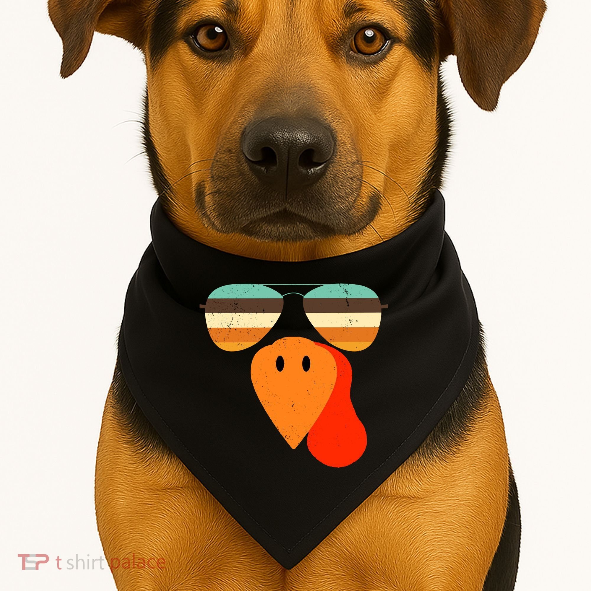 Cool Turkey Gobble Face Shades Funny Thanksgiving USA-Made Doggie Bandana