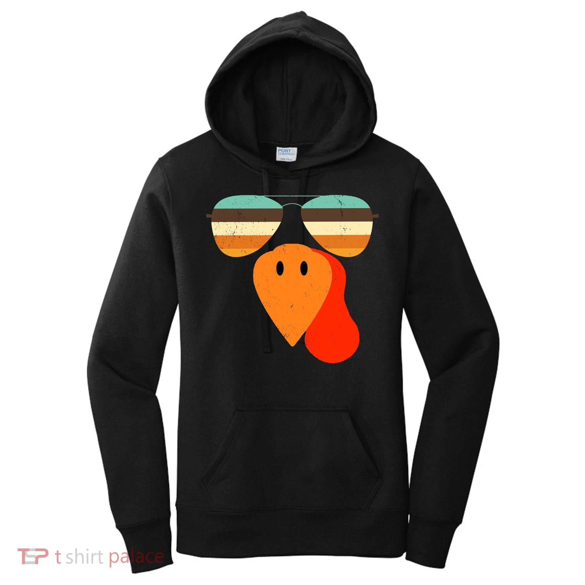 Cool Turkey Gobble Face Shades Funny Thanksgiving Women's Hoodie