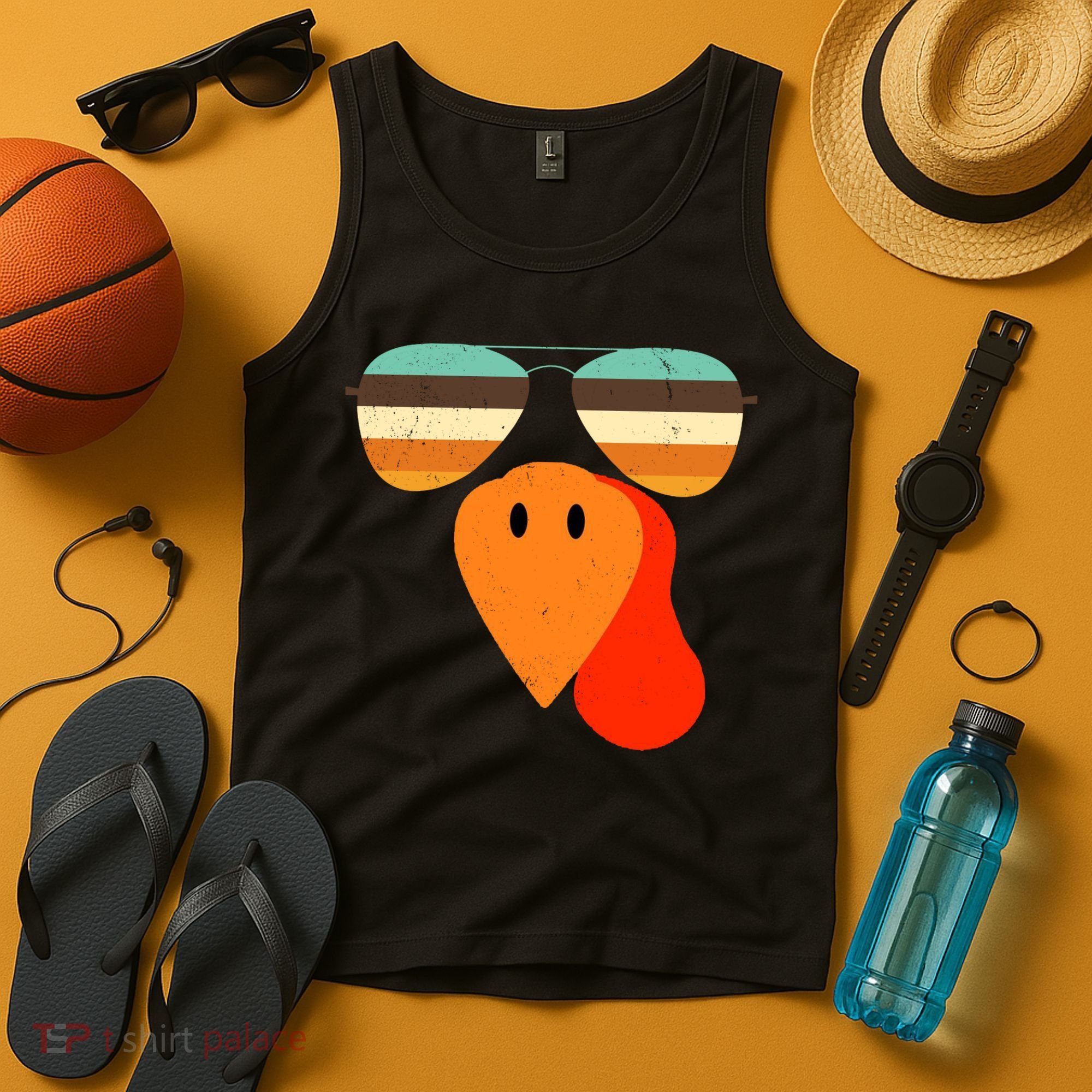 Cool Turkey Gobble Face Shades Funny Thanksgiving Tank Top