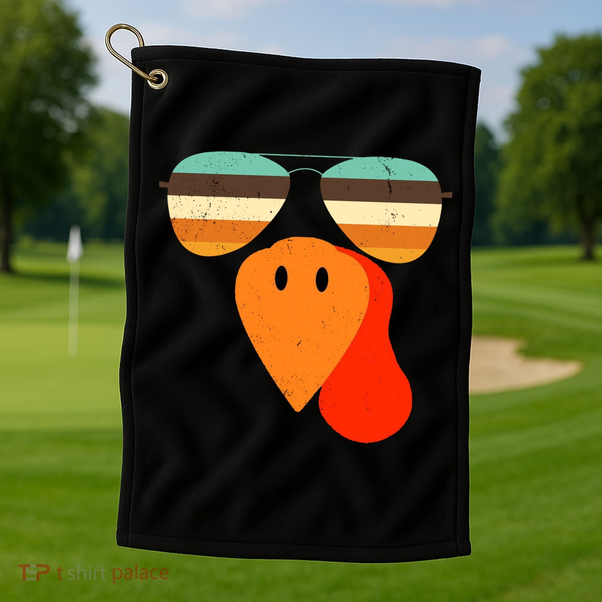 Cool Turkey Gobble Face Shades Funny Thanksgiving Golf Towel