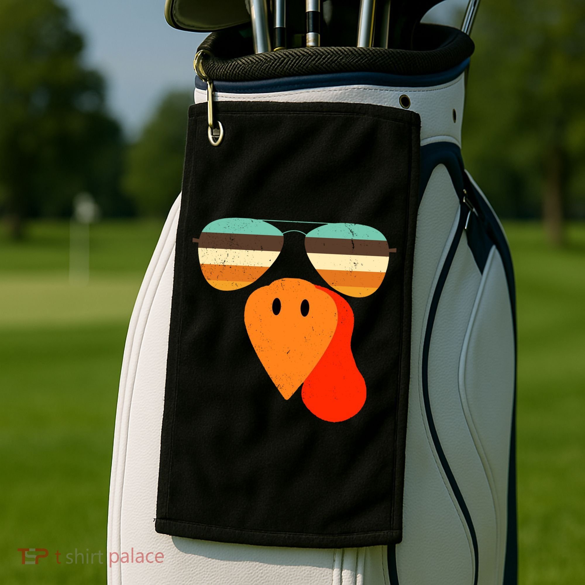 Cool Turkey Gobble Face Shades Funny Thanksgiving Golf Towel