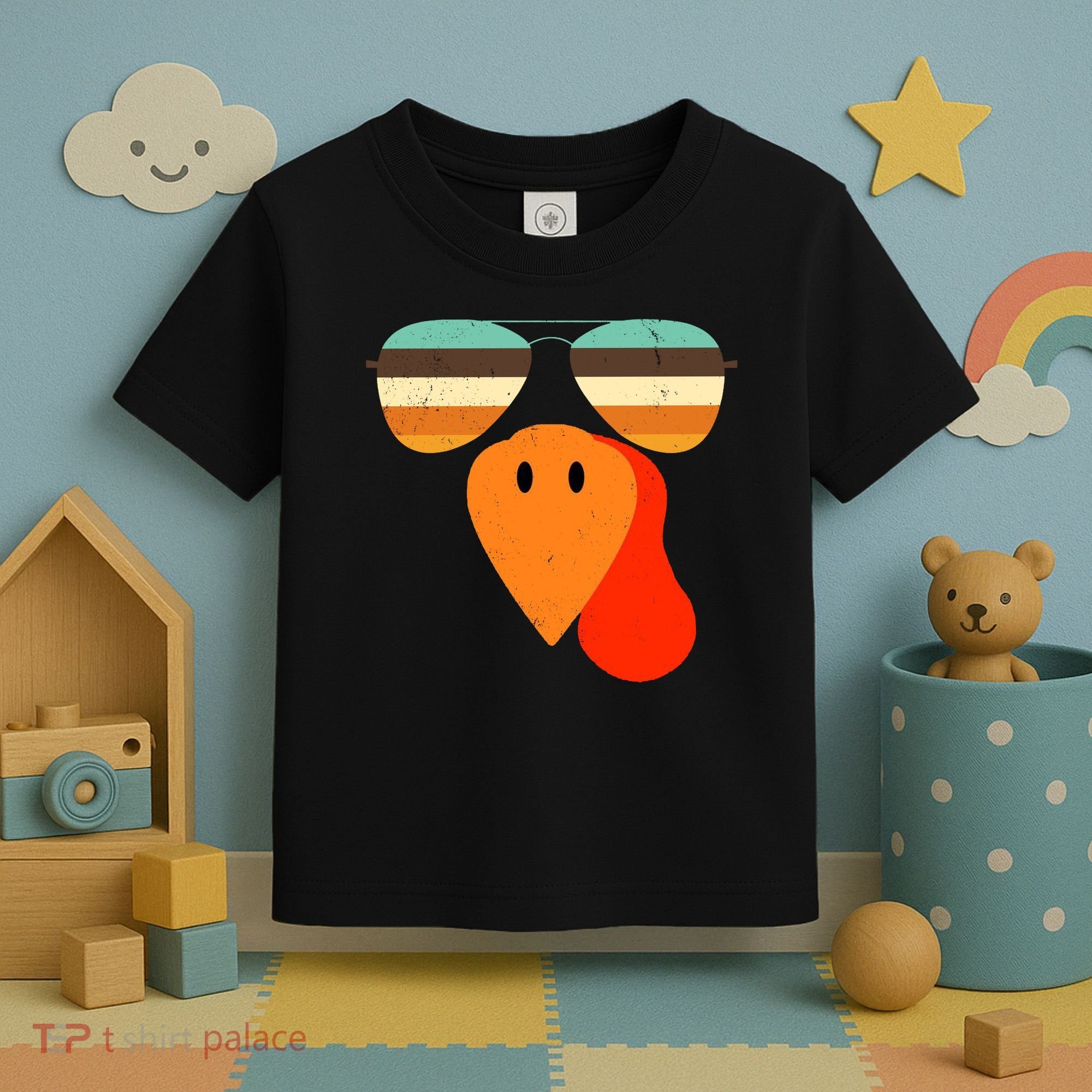 Cool Turkey Gobble Face Shades Funny Thanksgiving Toddler T-Shirt