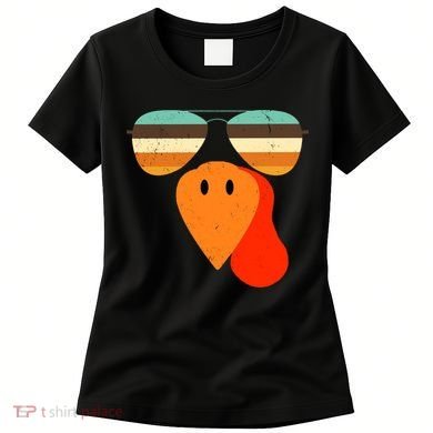 Cool Turkey Gobble Face Shades Funny Thanksgiving Women's T-Shirt
