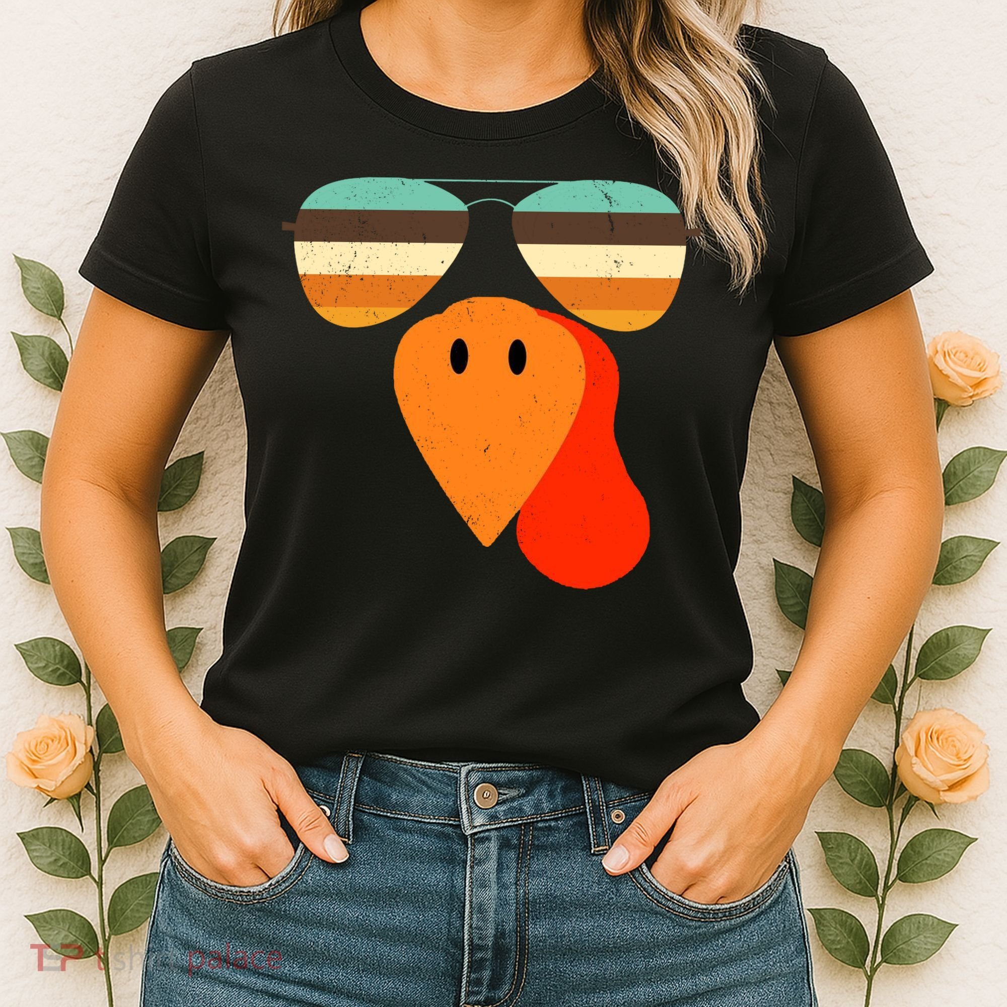 Cool Turkey Gobble Face Shades Funny Thanksgiving Women's T-Shirt