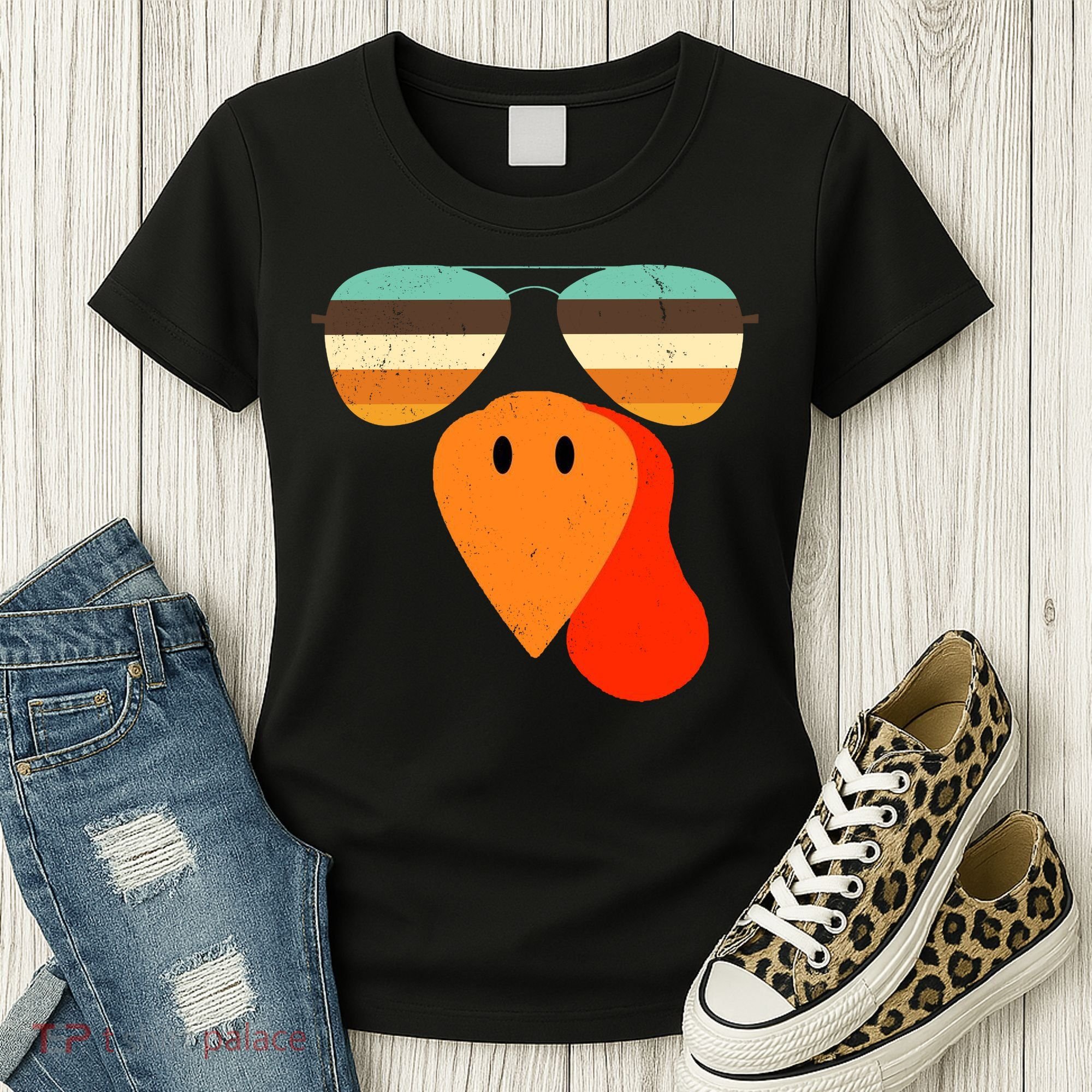Cool Turkey Gobble Face Shades Funny Thanksgiving Women's T-Shirt