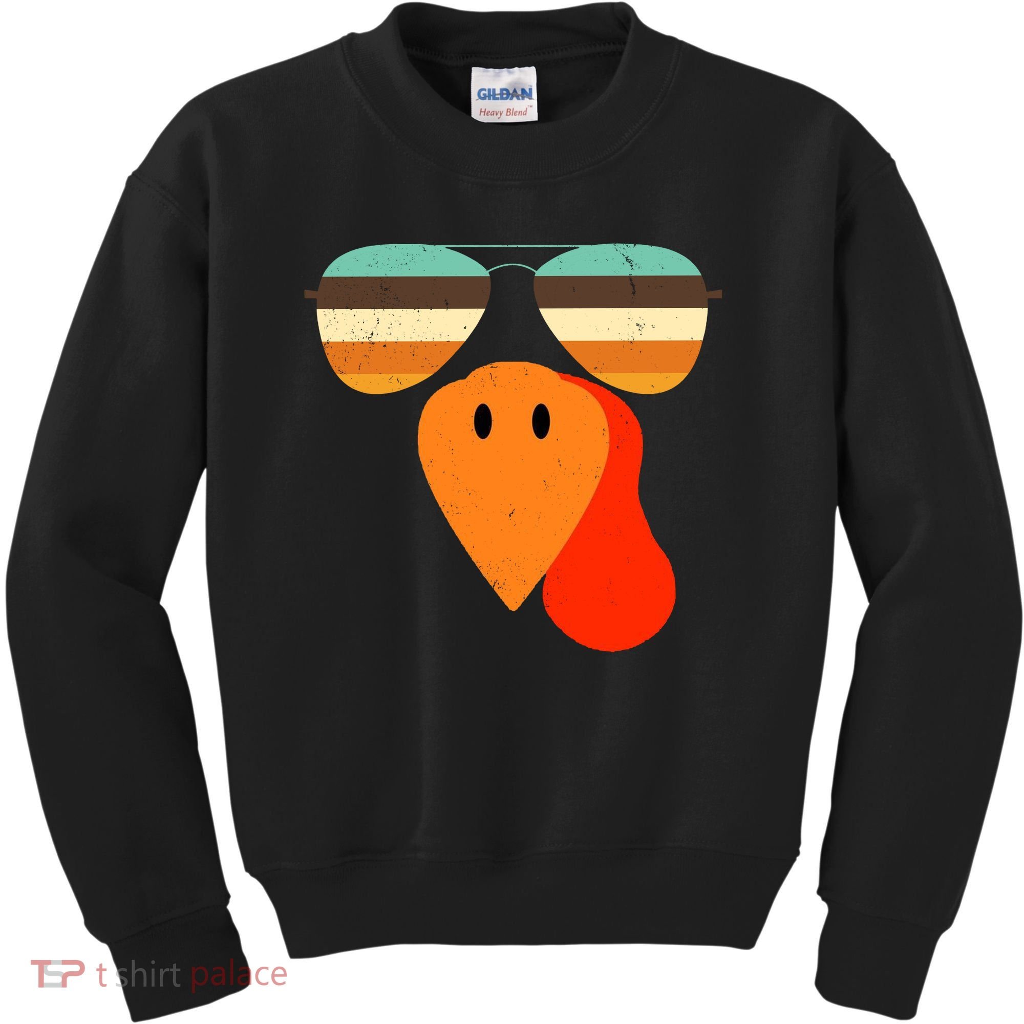 Cool Turkey Gobble Face Shades Funny Thanksgiving Kids Sweatshirt