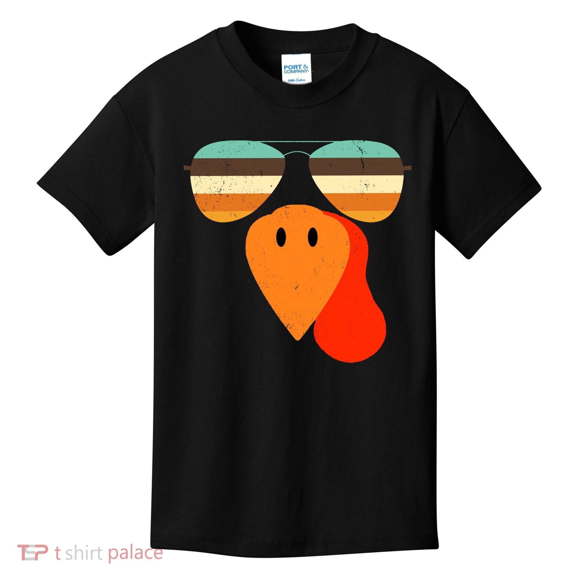 Cool Turkey Gobble Face Shades Funny Thanksgiving Kids T-Shirt