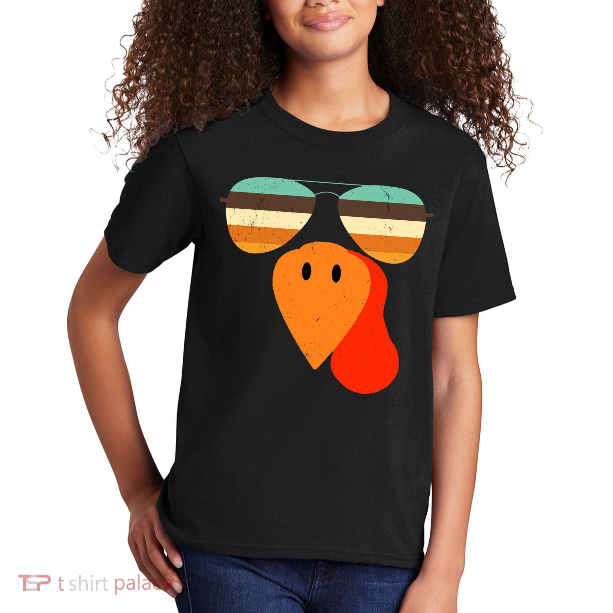 Cool Turkey Gobble Face Shades Funny Thanksgiving Kids T-Shirt
