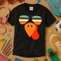 Cool Turkey Gobble Face Shades Funny Thanksgiving Kids T-Shirt thumb 3