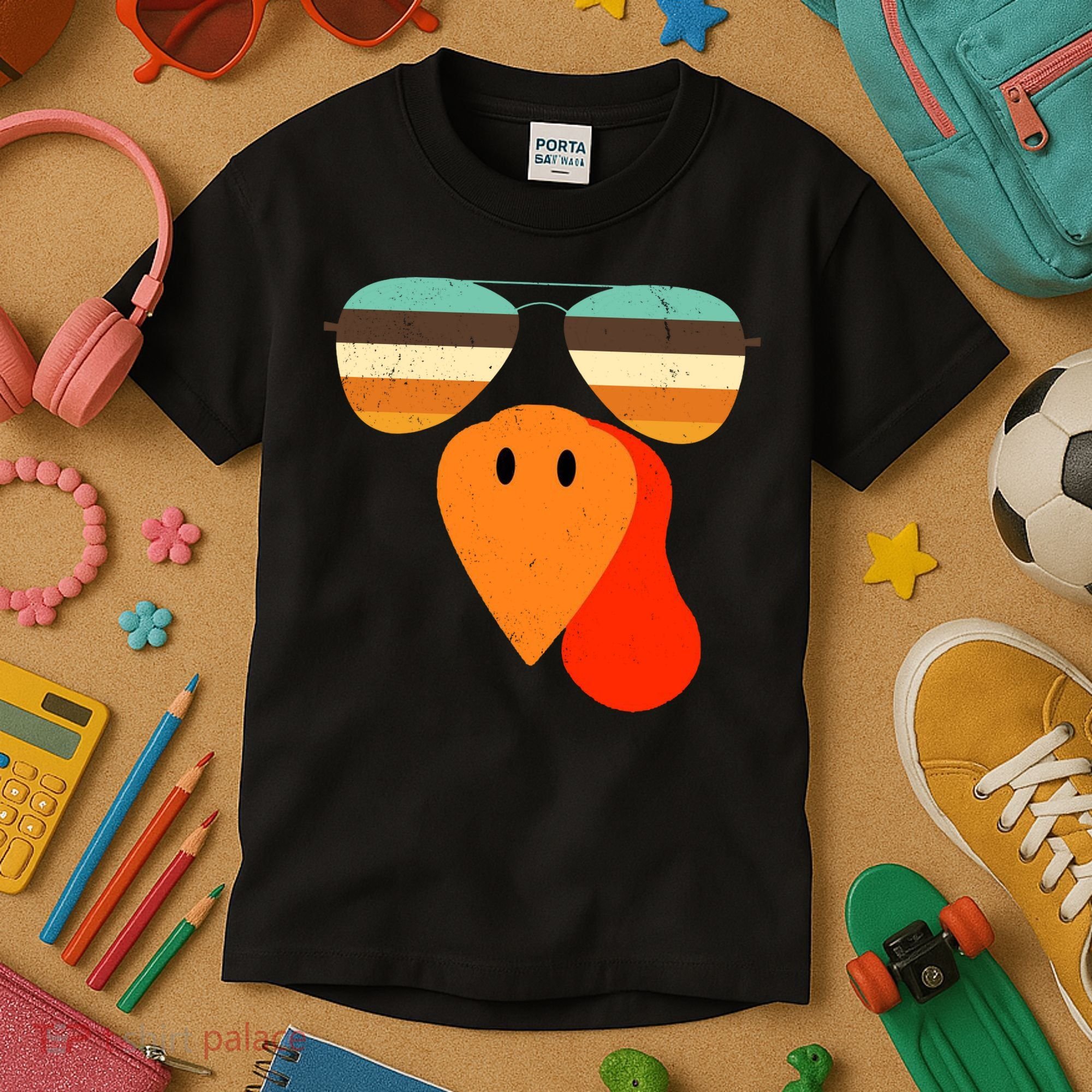 Cool Turkey Gobble Face Shades Funny Thanksgiving Kids T-Shirt